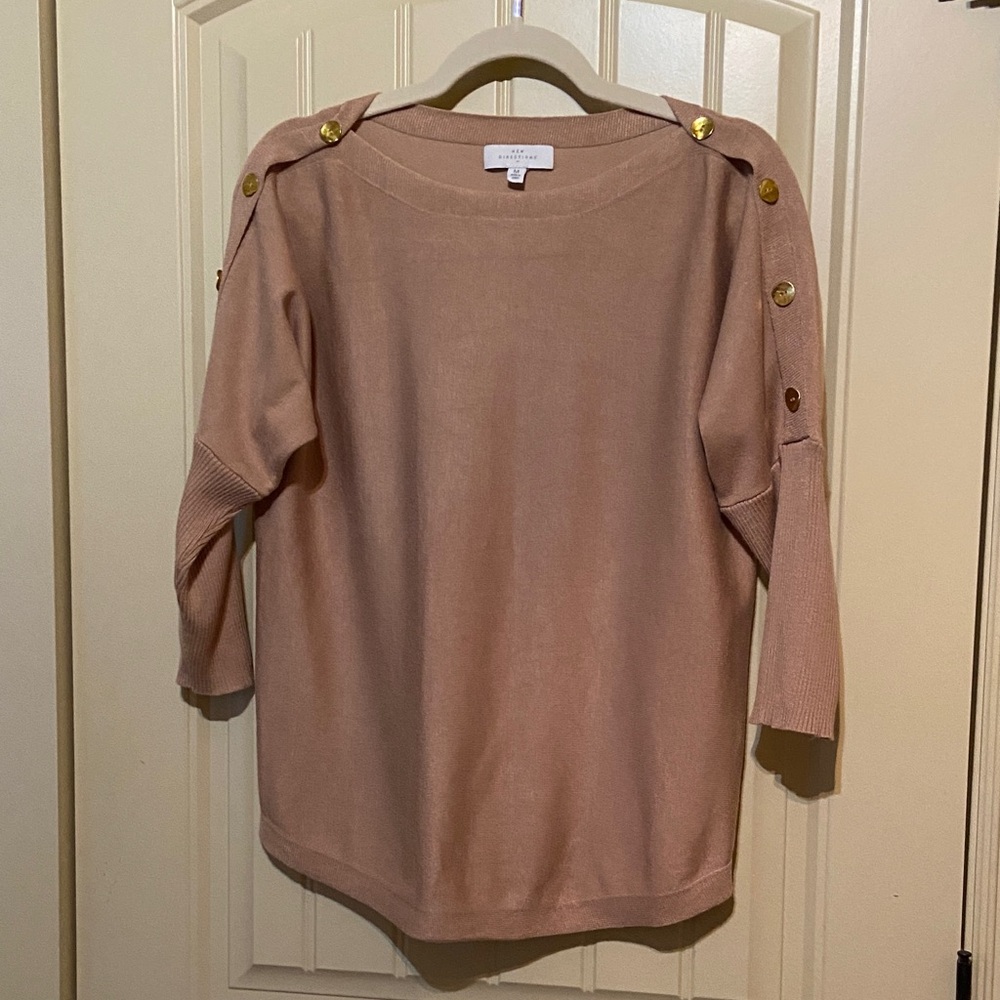 New Directions Camel Sweater with Gold Button Accents